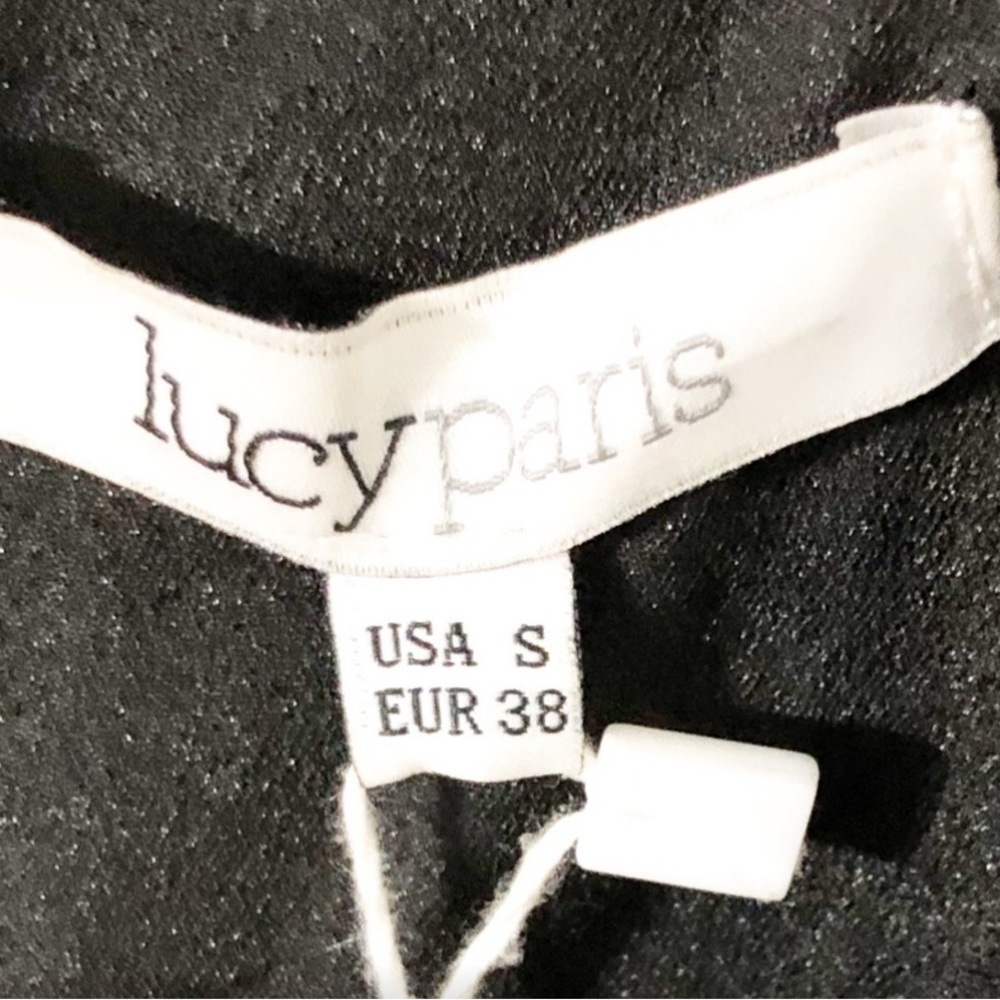 NWT Lucy Paris Silver Tone Studded Deep V Long Sleeve Crepe Romper Black Pockets - Picture 4 of 6